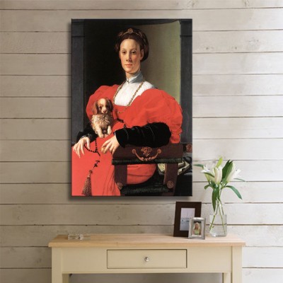 Il Bronzino Portrait of a Lady With a Puppy Kanvas Tablo