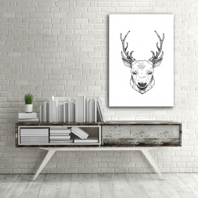 Siyah Beyaz Geyik Minimal Kanvas Tablo