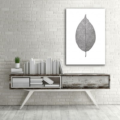 Minimal Siyah Yaprak Dikey Kanvas Tablo