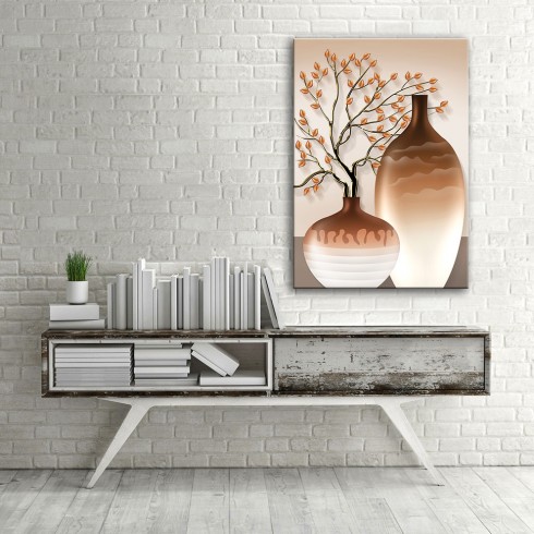 Kahverengi Vazonun Çiçekleri Dikey Kanvas Tablo