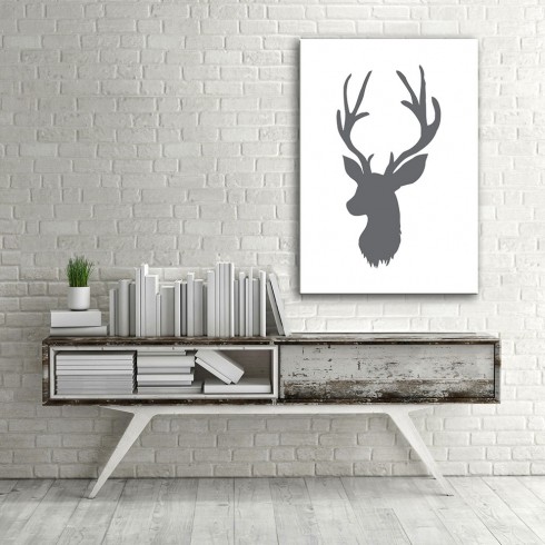 Gri Geyik Dikey Kanvas Tablo