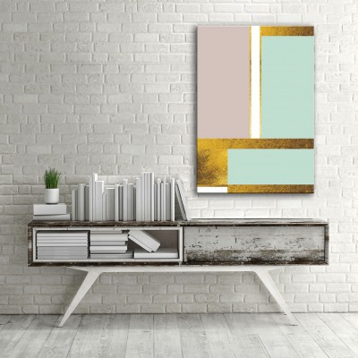 Pastel ve Gold Dikey Kanvas Tablo