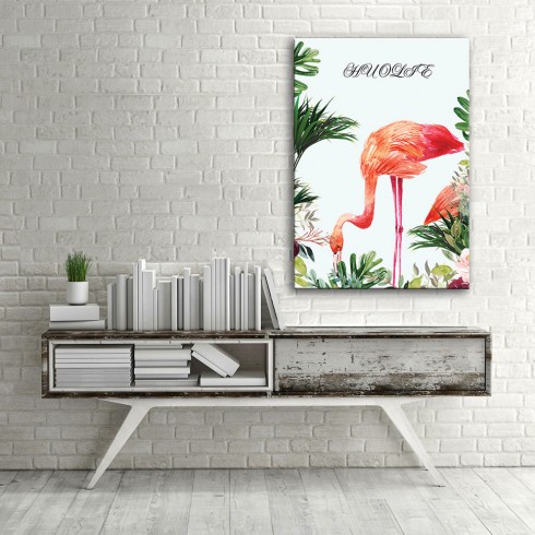 Bayan Flamingo Dikey Kanvas Tablo