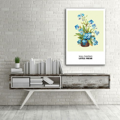 Küçük Mavi Mineler Dikey Kanvas Tablo