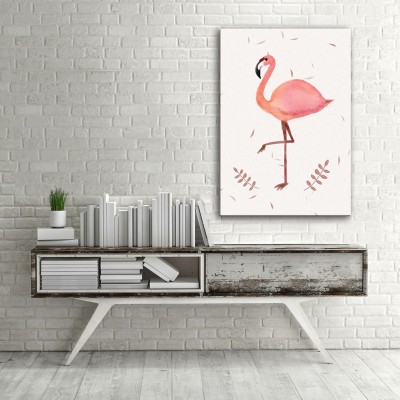 Pembe Flamingo Dikey Kanvas Tablo