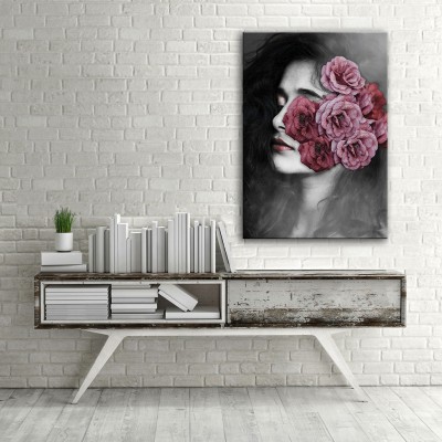 Gül Yüzlü Kadın Dikey Kanvas Tablo