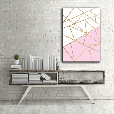 Pembe Gold Üçgenler Dikey Kanvas Tablo