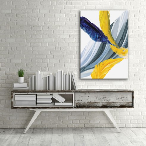 Sarı Gri Tüyler Dikey Kanvas Tablo