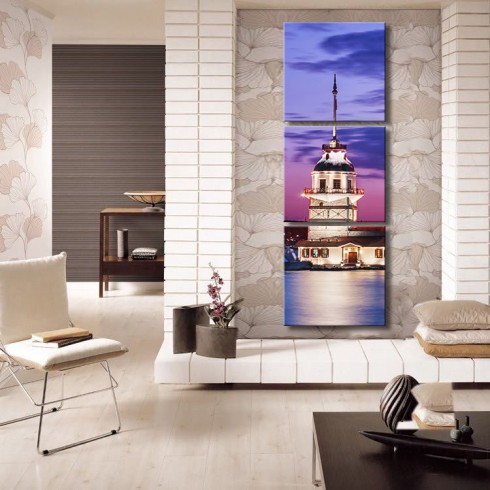 Masallara Konu Olan Kız Kulesi Dikey Panoramik 3 Parça Kanvas Tablo