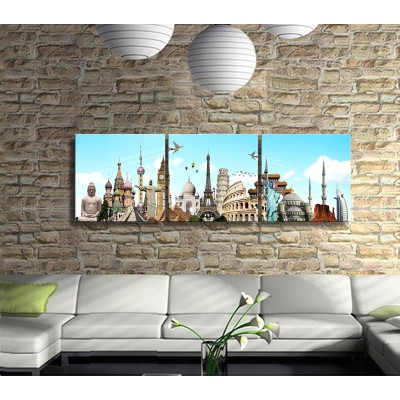 Dünya Tarihine Yolculuk Panoramik 3 Parça Kanvas Tablo 