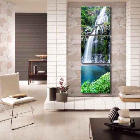 Şelalenin Şarkısı Dikey Panoramik 3 Parça Kanvas Tablo