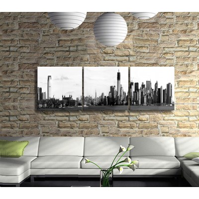 Amerika New York Siyah Beyaz Panoramik 3 Parça Kanvas Tablo