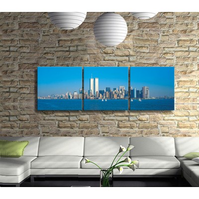 Maviliğin İçinde İkiz Kuleler Panoramik 3 Parça Kanvas Tablo 