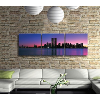 Gece Başlarken İkiz Kuleler Panoramik 3 Parça Kanvas Tablo 