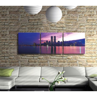 Işıklı İkiz Kuleler Panoramik 3 Parça Kanvas Tablo