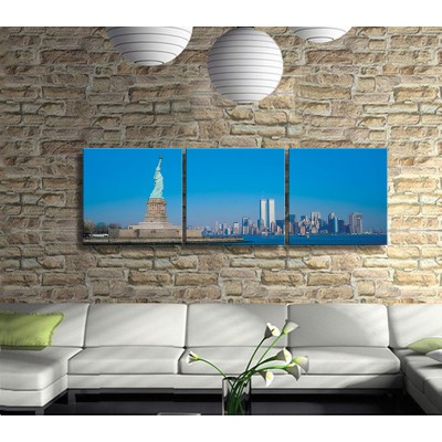 Özgürlük Heykeli Amerika Panoramik 3 Parça Kanvas Tablo  
