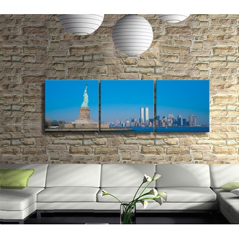 Özgürlük Heykeli Amerika Panoramik 3 Parça Kanvas Tablo  