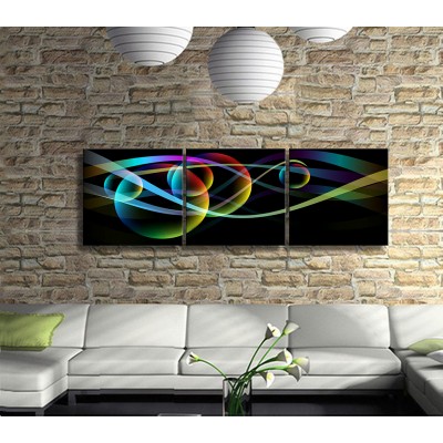 Neon Dünyalar Soyut Panoramik 3 Parça Kanvas Tablo 