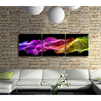 Neon Flu Soyut Panoramik 3 Parça Kanvas Tablo 