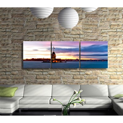 İstanbulun Ortasında Bir Güzellik Kız Kulesi Panoramik 3 Parça Kanvas Tablo 