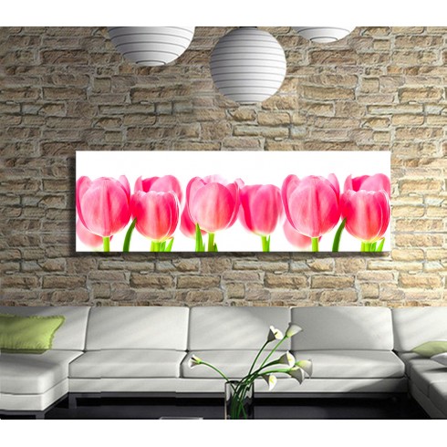 Pembe Pamuk Şekeri Gibi Laleler Panoramik Kanvas Tablo