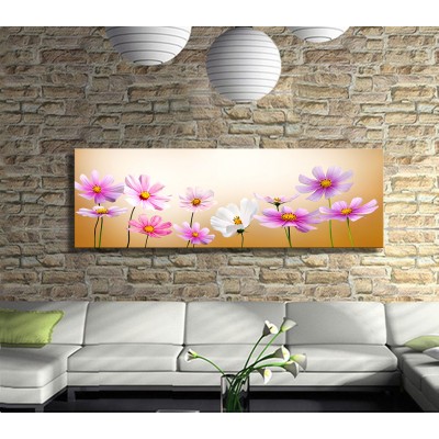 Soft Çiçekler Panoramik Kanvas Tablo