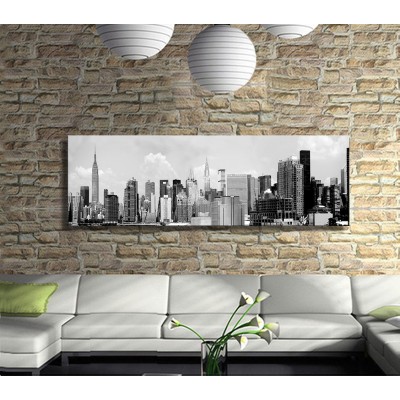 Siyah Beyaz New York Manzarası Panoramik Kanvas Tablo