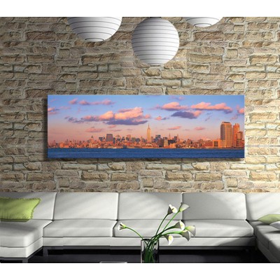 Gün Batımı ve New York Manzarası Panoramik Kanvas Tablo