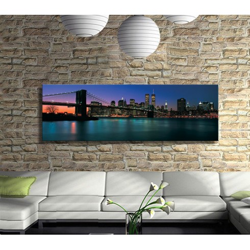 Gece Yaşayan Şehir New York Panoramik Kanvas Tablo Gece Yaşayan Şehir New York Panoramik Kanvas Tablo