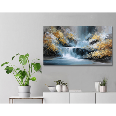 Soyut Altın Şelale Kanvas Tablo