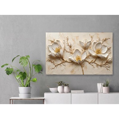 Stucco Gold Detaylı Çiçekler Kanvas Tablo