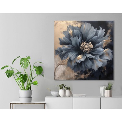 Mavi ve Zarif Modern Çiçek Kare Kanvas Tablo