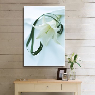 Narin Kıvrımlı Beyaz Zambak Dikey Kanvas Tablo