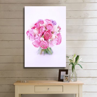 Pembe Gelin Çiçeği Dikey Kanvas Tablo