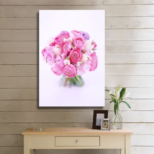 Pembe Gelin Çiçeği Dikey Kanvas Tablo