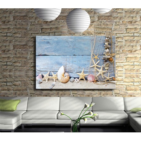 Ağa Takılan Deniz Kabukları Yıldızları Kanvas Tablo 