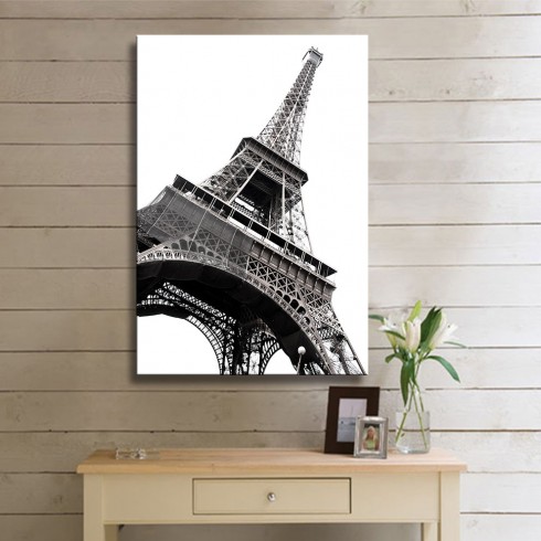 Siyah Beyaz Muhteşem Eyfel Kulesi Dikey Kanvas Tablo