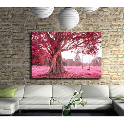 Pembe Çiçekli Salıncak Kanvas Tablo